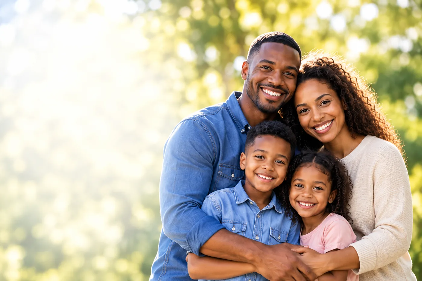A smiling family together outdoors